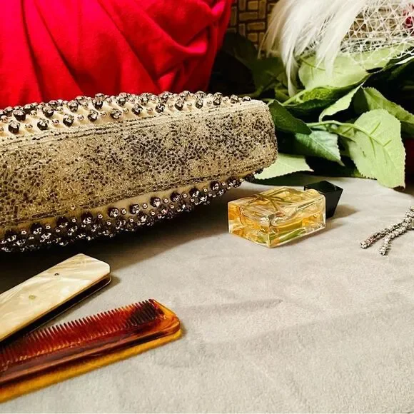 ♥️ Vintage Rhinestone Silk Purse, sparkling DELILL kiss lock purse 1950s-60s - Picture 10 of 16